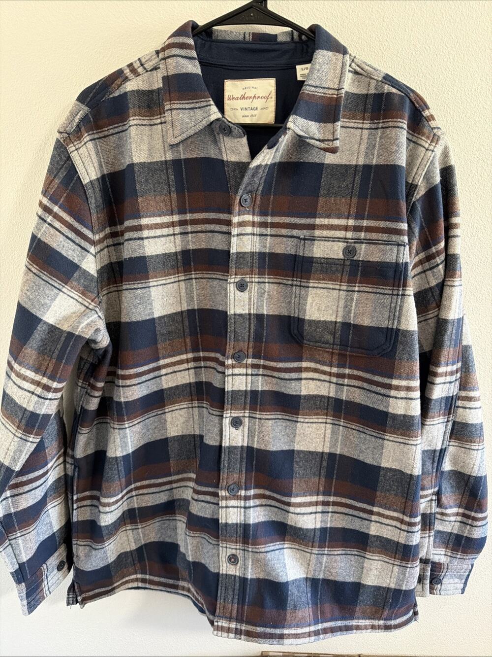 Weatherproof Vintage Mens L Fleece Lined Plaid Shacket Button Jacket Shirt